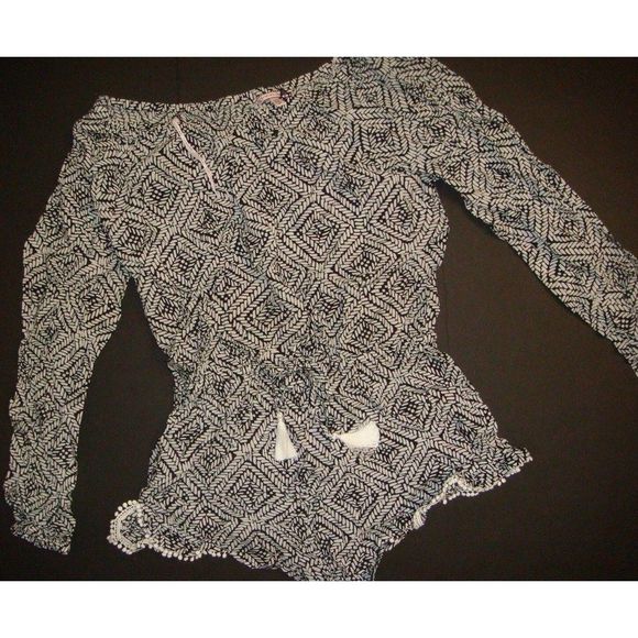 Victoria's Secret Other - NWT Victoria's Secret S COVER UP ROMPER long sleeve black white pom pom